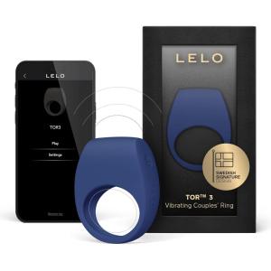 LELO TOR 3 Vibrating Penis Ring App Connected Adult Toy for Man and Woman, Couples Sex Toy with 8 Pleasure Settings for Enhanced Sensation, Silicone Cock Ring, Black(Base Blue)