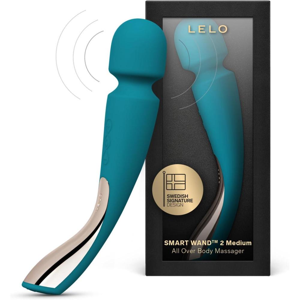 imageLELO Smart Wand 2 Medium Personal Wand Massager Tension Releasing Muscle and Body Massager Waterproof Rechargeable Wand Vibrator Personal Vibrator Wand for Her BlackOcean Blue