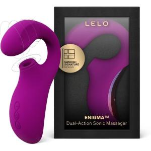 LELO Enigma Dual Stimulation Waterproof Sex Toy for Women with External and Internal Stimulation, Female Sex Pleasure Devices, Vibrator Rabbit and Clitoral Sucker with 8 Vibrating Patterns, Black(Deep Rose)